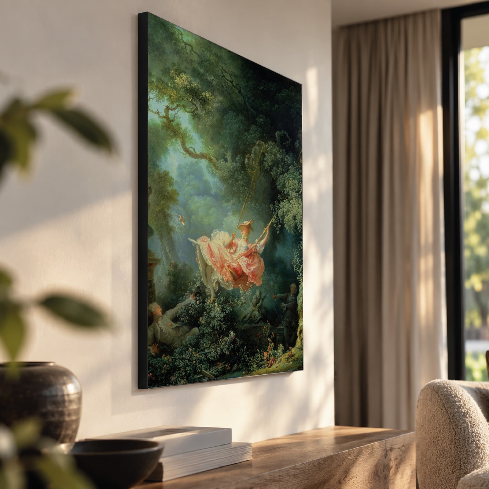 De schommel (Fragonard) als akoestisch paneel met Wallcoustic Frame™ in een interieur