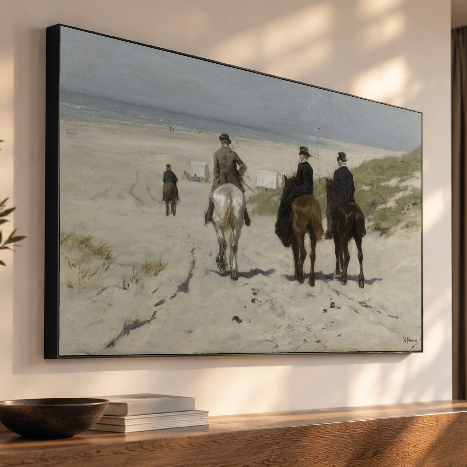 Morgenrit langs het strand (Mauve) als akoestisch paneel met Wallcoustic Frame™ in een interieur