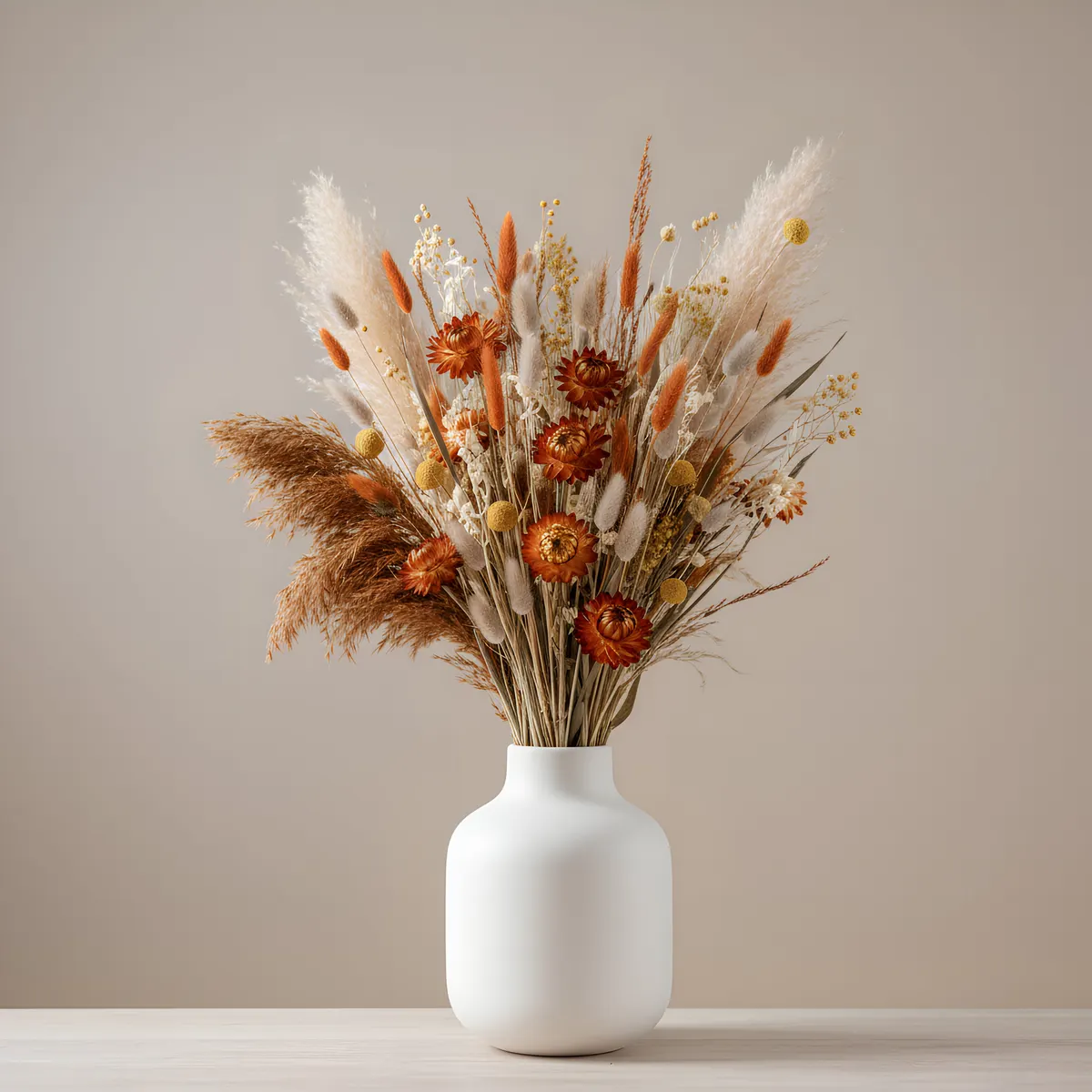 Dried blooms aan de muur in een interieur