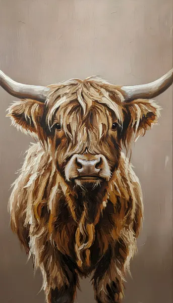 Schotse hooglander geschilderd als tuinposter