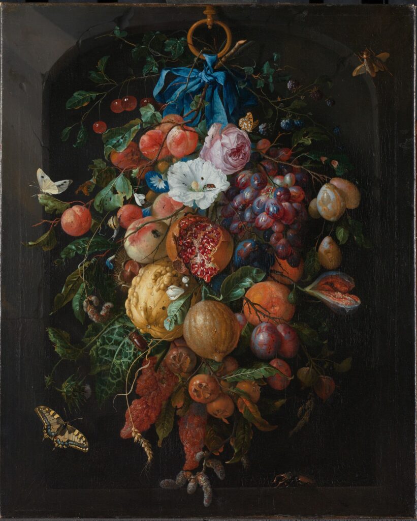 Festoen van Vruchten en Bloemen Fotobehang